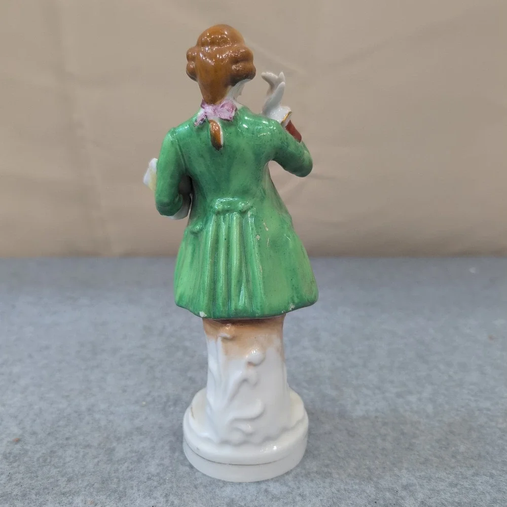 Fern Japan Porcelain Figurine Colonial Victorian Man in Green Coat Rococo VTG 8" - Picture 3 of 5